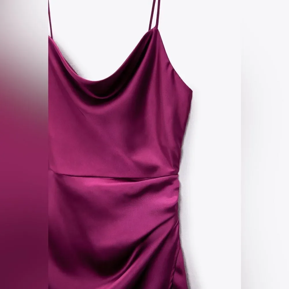 Zara SATIN EFFECT ASYMMETRIC DRESS New - Picture 9 of 12